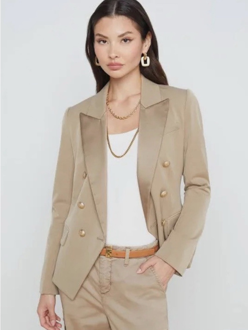 L'AGENCE Kenzie Cont Lapel Blazer Jacket in Mochaccino